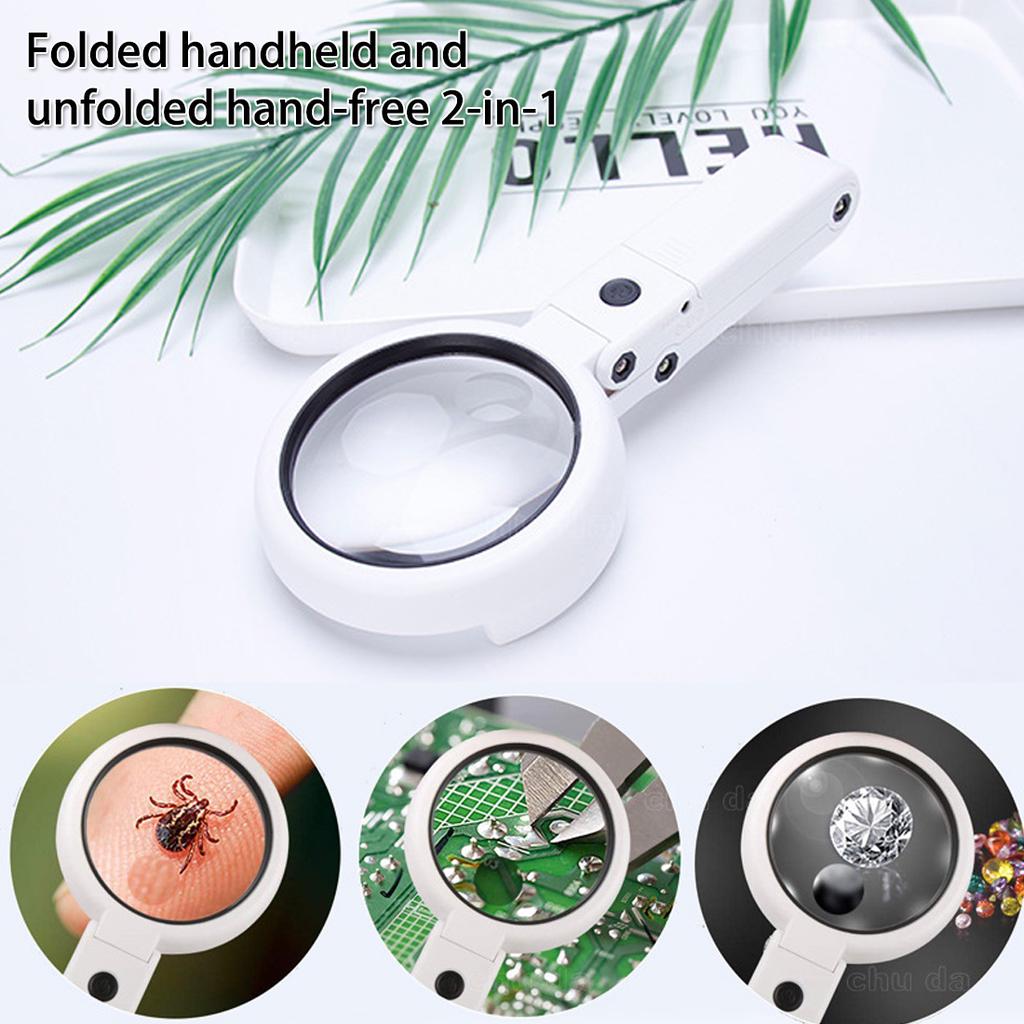 8 LED Lights Loupe Magnifier Screen Handheld Foldable Magnifying Table