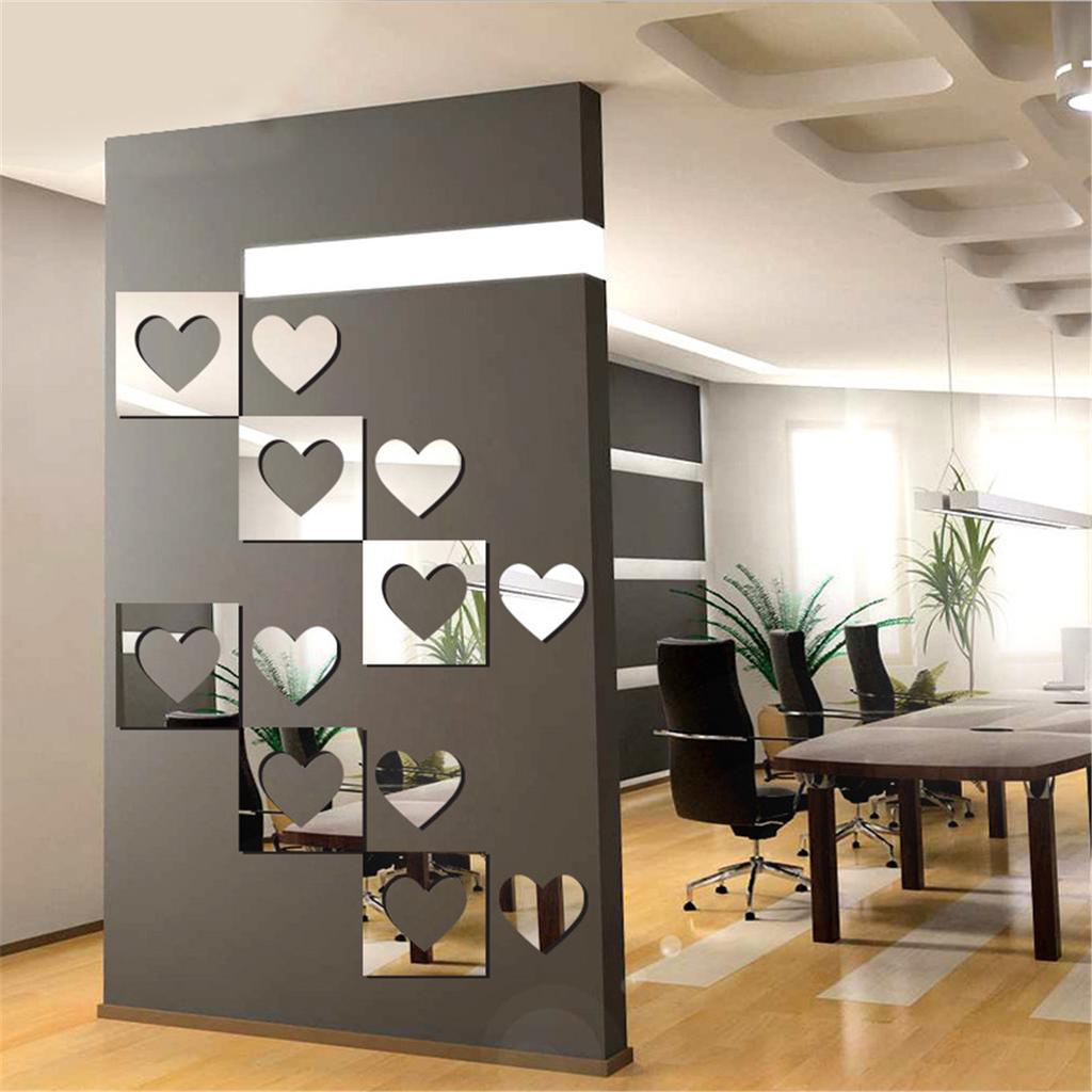 Buy 4Pcs Set Heart Mirror Decal Art Mural Wall Sticker Removable Home
