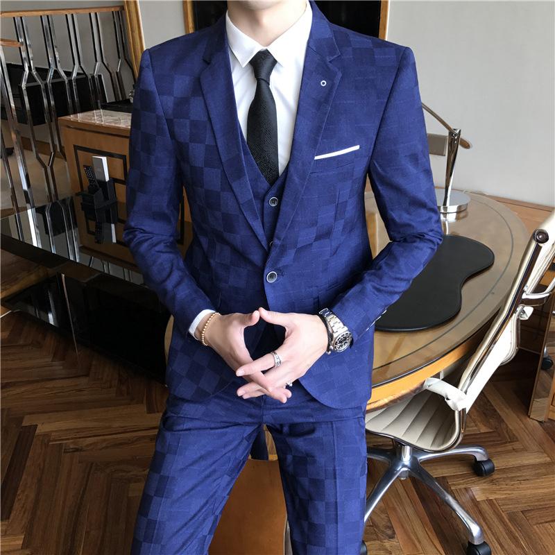 Cheap Men's Clothing Autumn Men's Plaid Suit Threepiece Wedding Suit