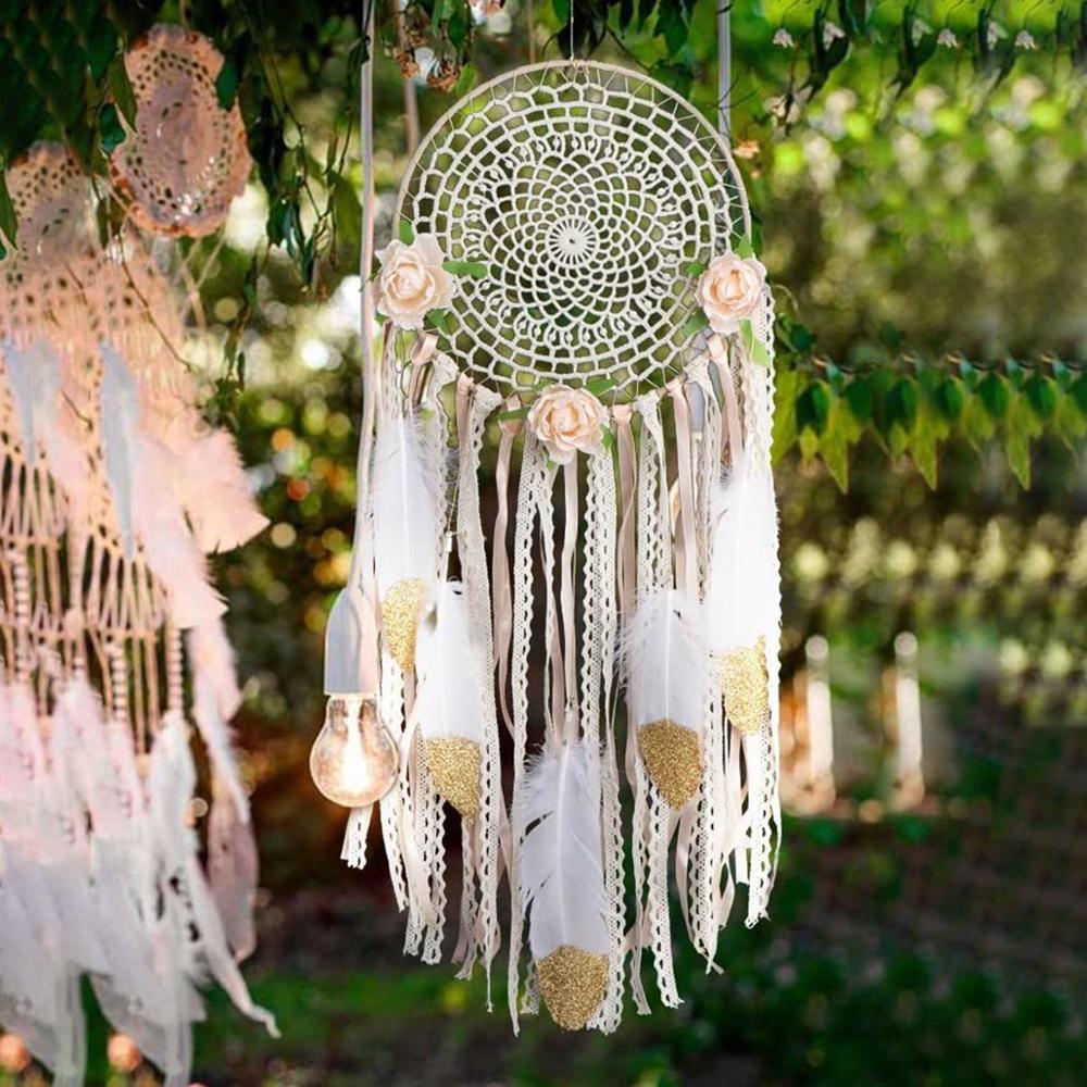 Buy Boho Dream Catcher for Bedroom, Handmade White Flowers Dream