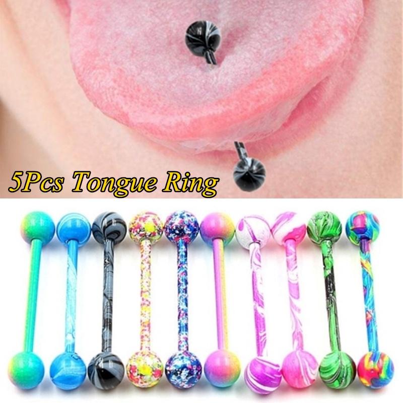 Buy 5Pcs Mixed Multicolor Coating Stainless Steel Barbell Tongue