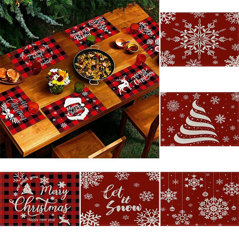 Buy 1PC Santa Claus Placemats Plaid Christmas Red Black Pad Place Mat
