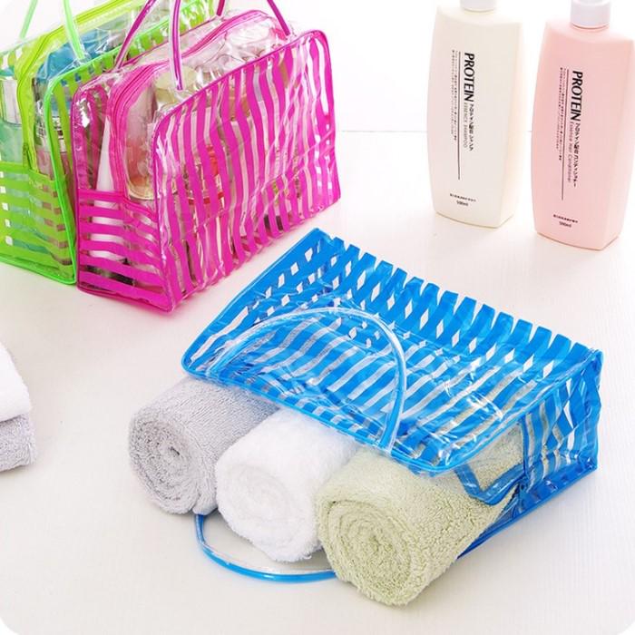 Buy Cosmetic Stripe Floral Waterproof Toiletries Clear Pouch Storage