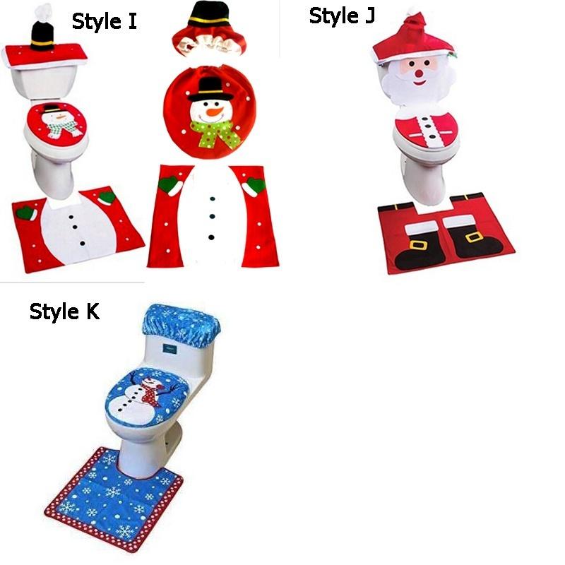 Household Christmas Santa Toilet Seat Cover Lid Pad Rug Bathroom