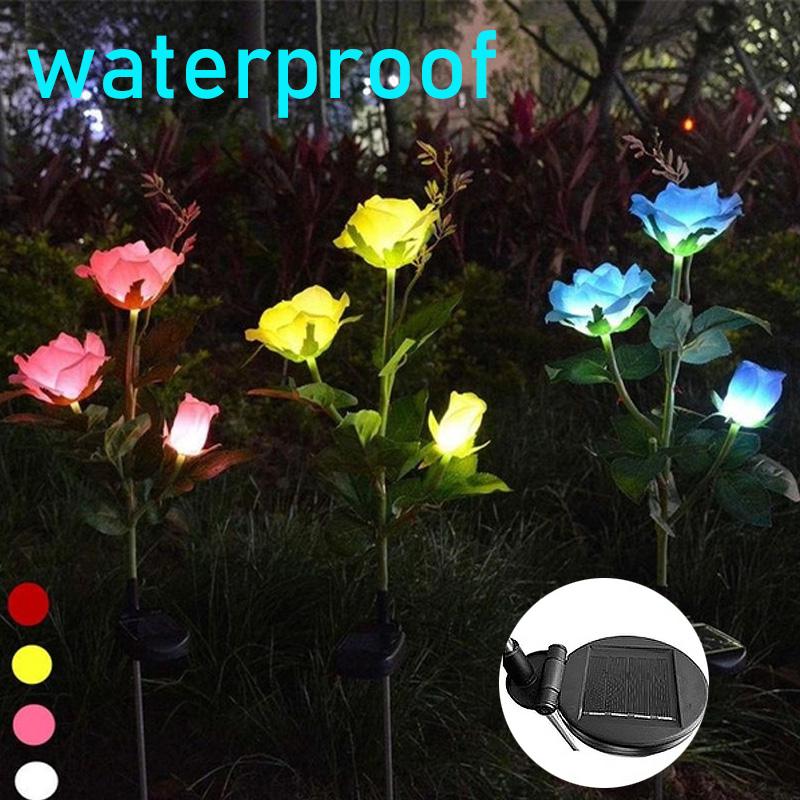 Buy 3 Heads Solar Rose Flower Light Outdoor Waterproof Garden Landscape