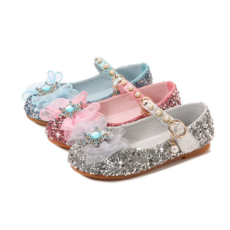 Buy Girls Leather Shoes With Rhinestone Crystal Children Princess Flats