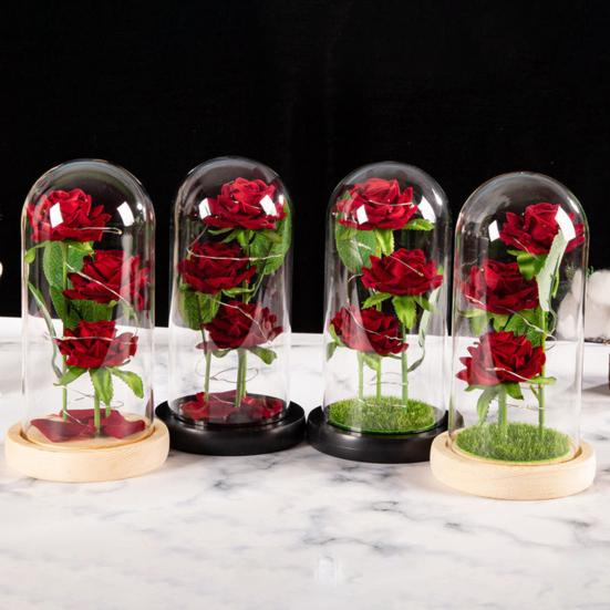 Buy Creative Flower Glass Bottle Romantic with LED Long Lifespan Eyecatching Fake Rose Cover at