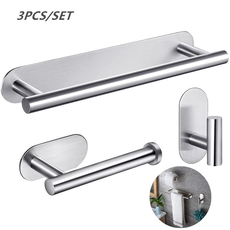3Pcs Stainless Steel Bathroom Hardware Set Polished Towel Rack Toilet