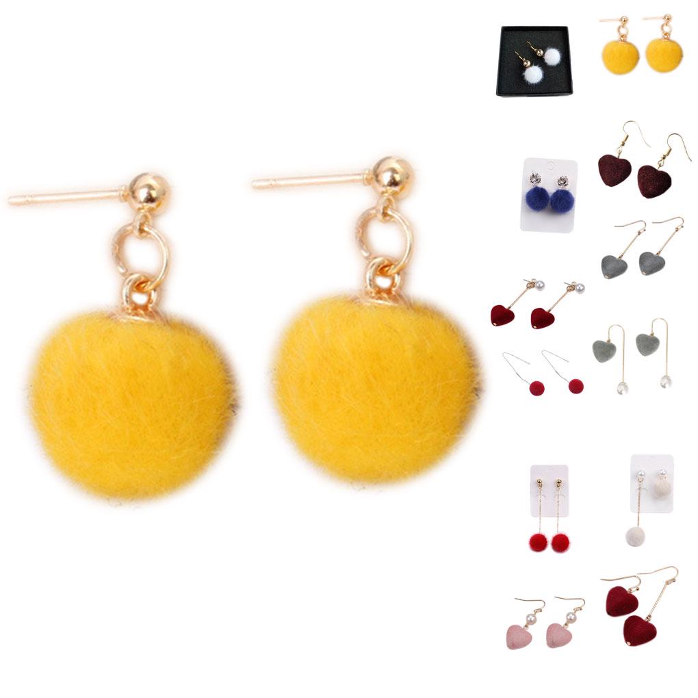 1 Pair Pompon Ball Stud Earrings Women Girl Fluffy Ball Pendant