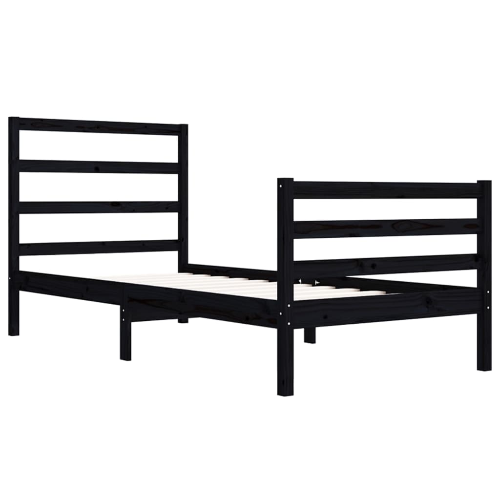 Buy Bed Frame Black Solid Wood Pine 75x190 cm 2FT6 Small Single at