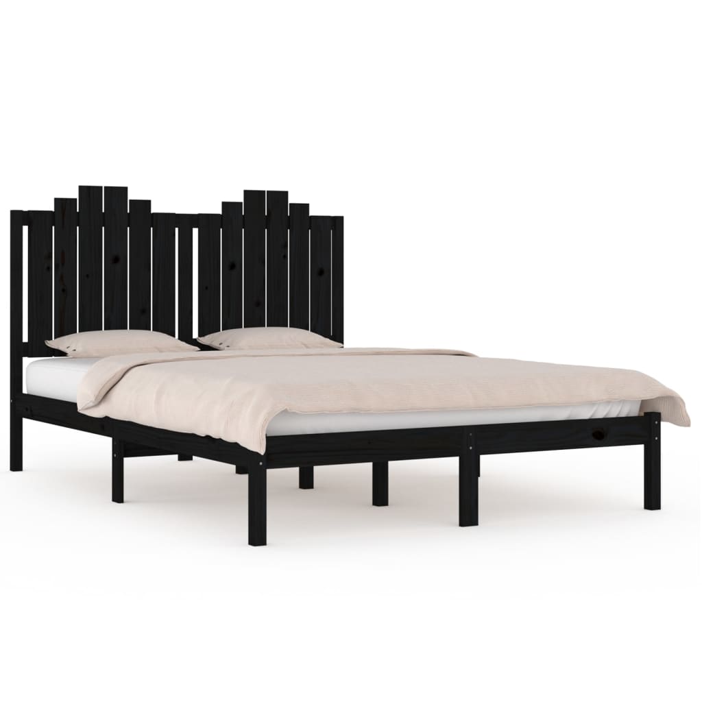 Buy Bed Frame Black Solid Wood Pine 135x190 cm 4FT6 Double at