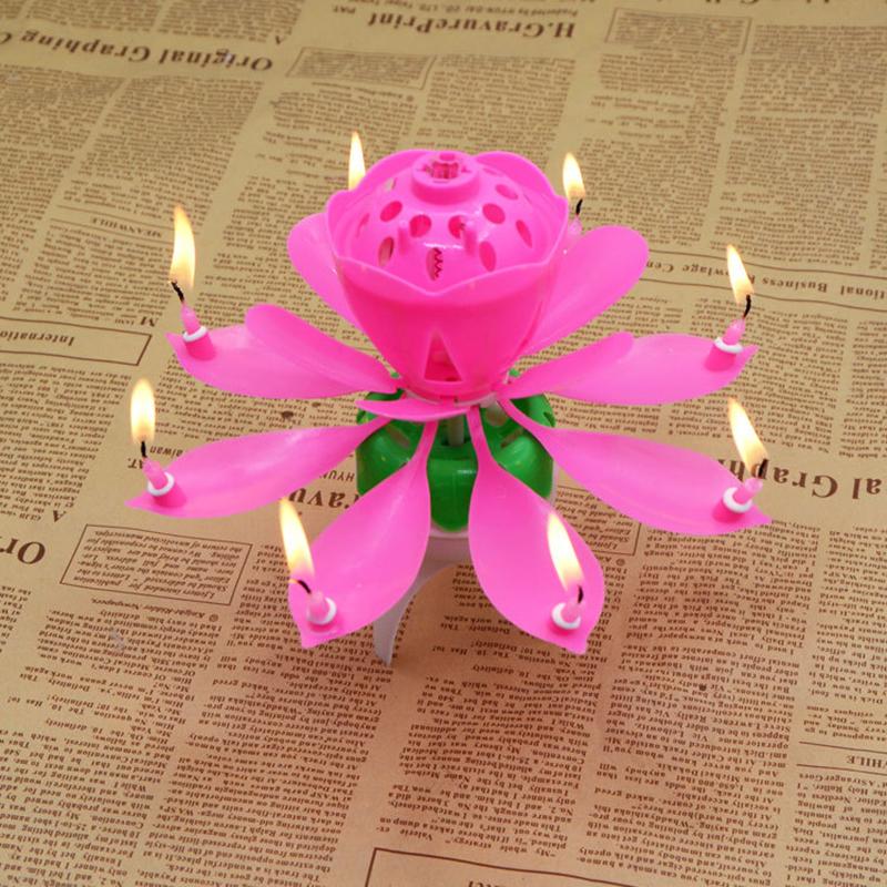 Happy Birthday Party Candle Cake Light Musical Lotus Flower Rotating L 人気特価