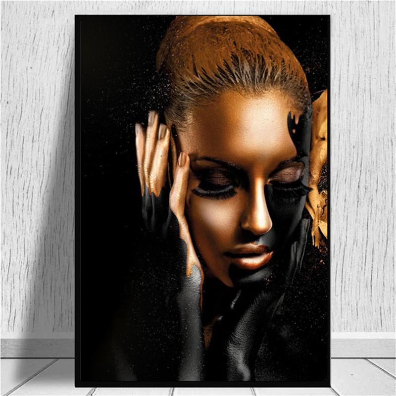 Cheap African Art Black and Gold Woman Oil Painting on Canvas Art