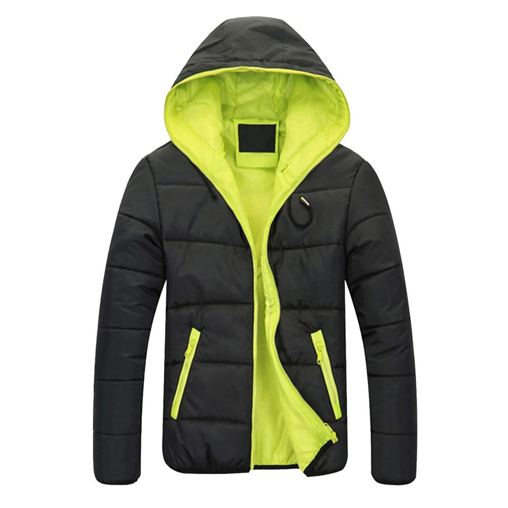 Men's Hooded Windproof Cotton Down Jackets Zipper Long Sleeve Outwears
