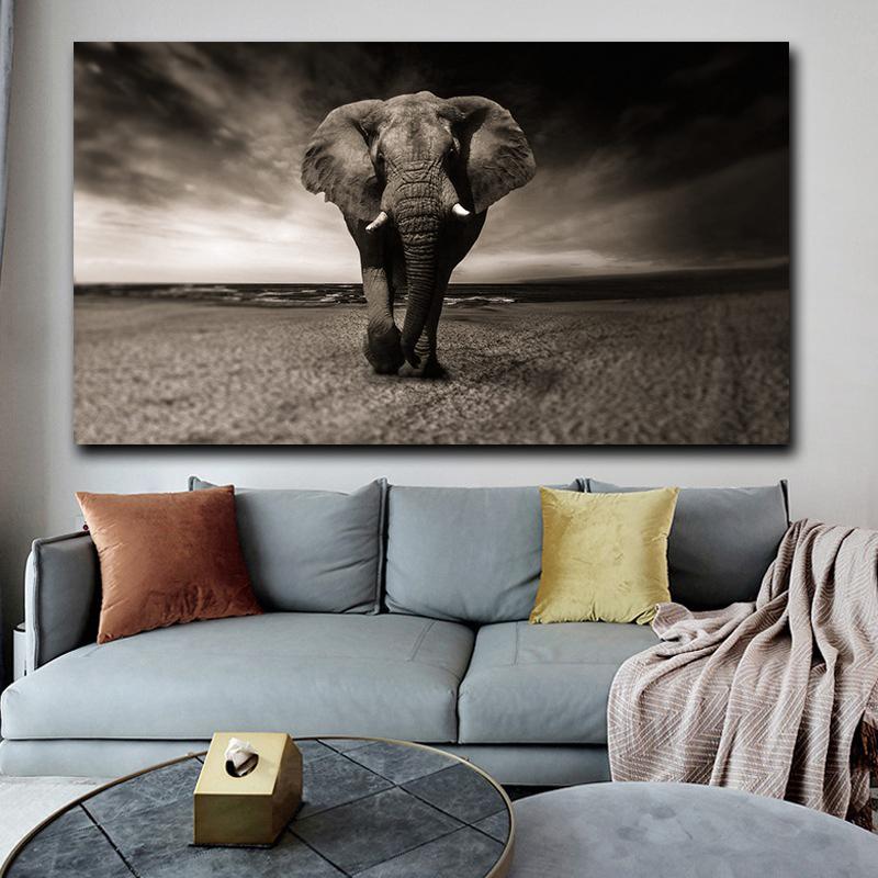 Cheap Black and White Africa Elephants Canvas Painting Posters and