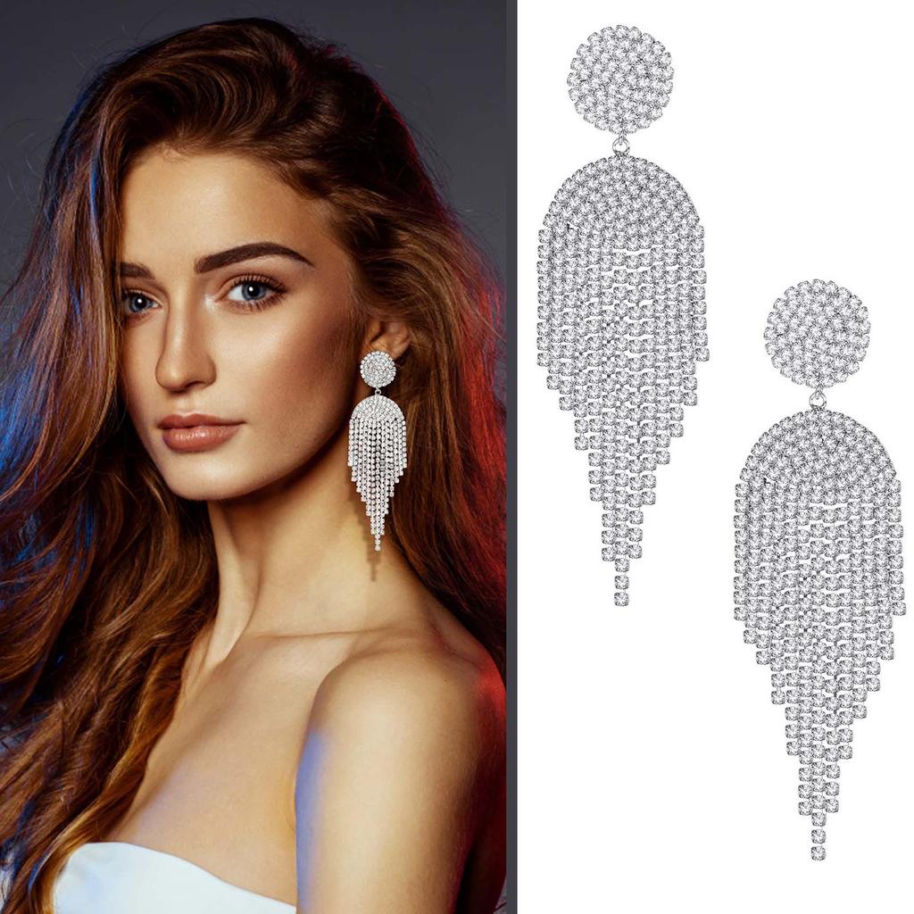 Satın alın Women's Rhinestone Clip Earrings Elegant Crystal Long