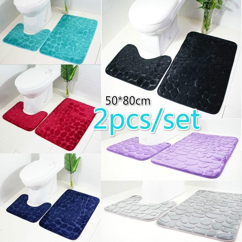 2Pcs Rutschfest Badezimmer Fußmatte Teppiche + Toilettenmatte Set Boden