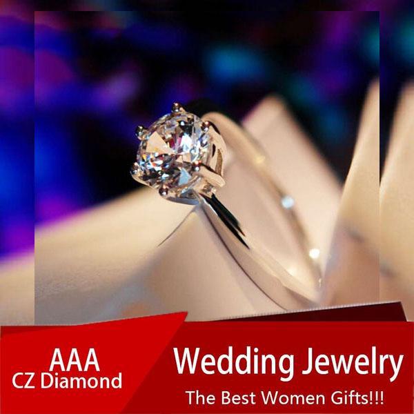 Cheap Women Fashion Round White Crystal Solitaire Bridal Wedding