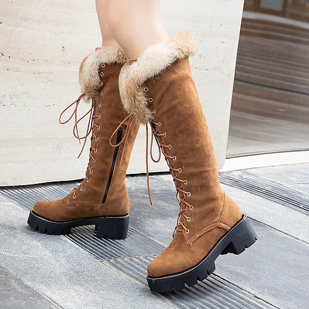 Cheap Winter Warm Fur Shoes Woman Outdoor Snow Boots Women Shoelaces