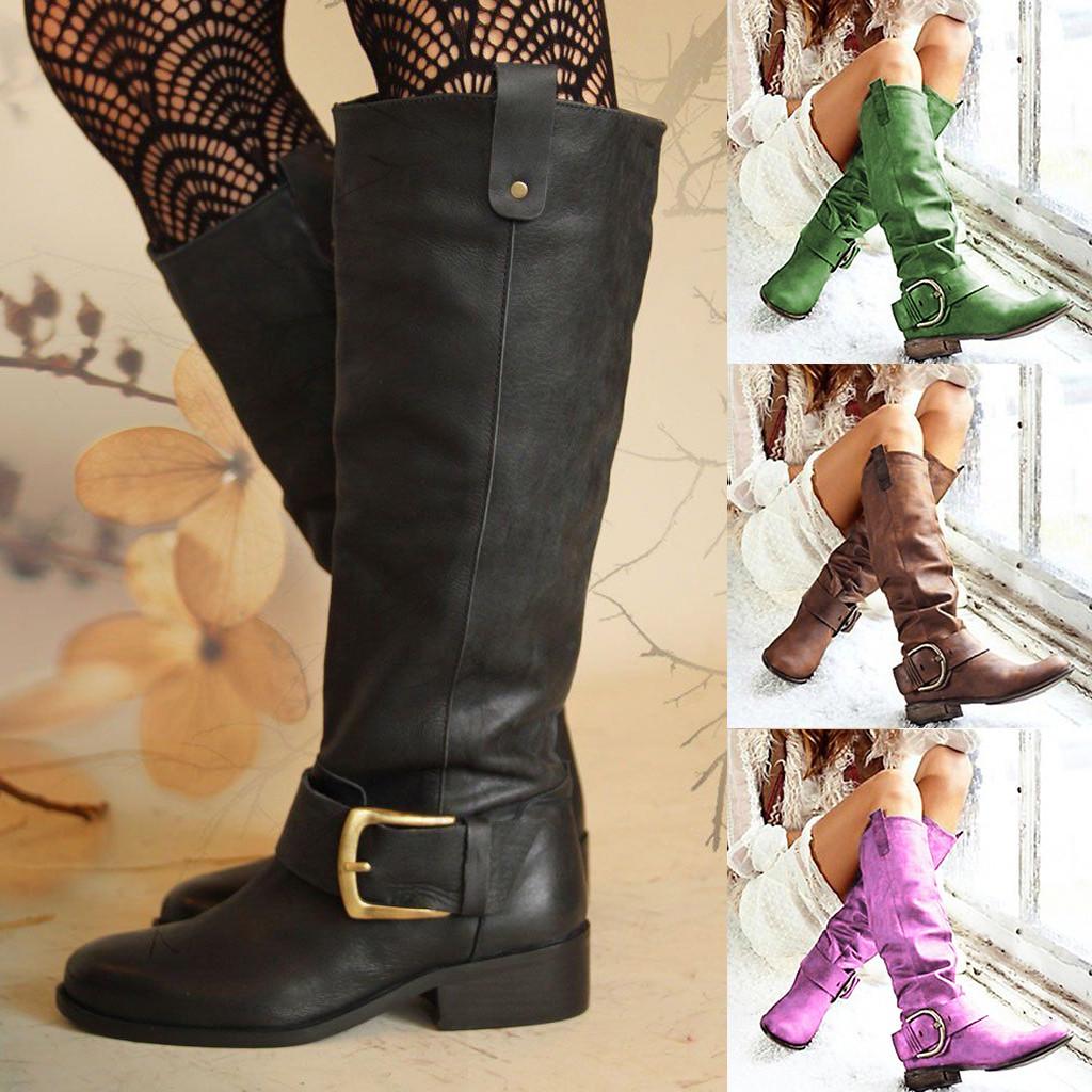 Buy Women's Ladies Fashion Knee High Riding Boots Boots Thick Heels