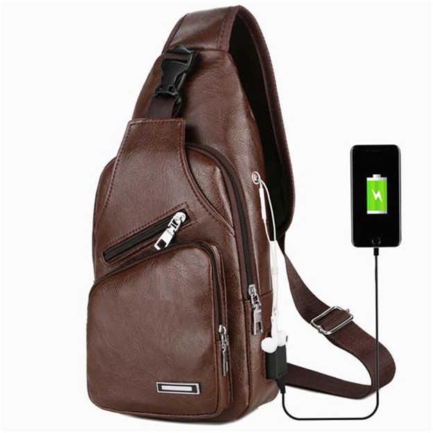 Water waterproof Crossbody Bag with USB Charging Port Black Vintage