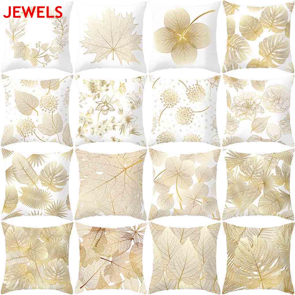 Buy Jewels Gold Plant Printed Polyester Pillow Case Cover Sofa Cushion