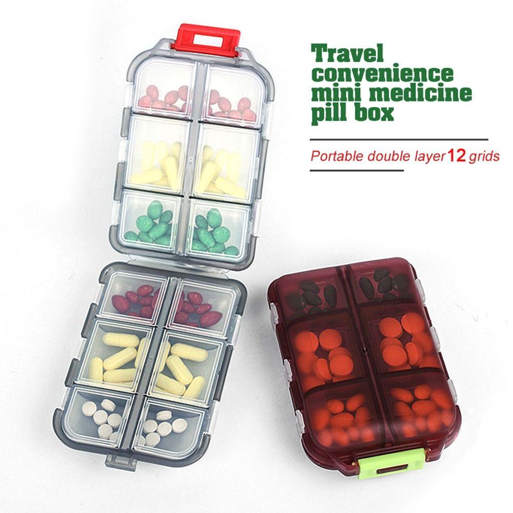 Container Plastic 12 Grid Pill Box Medication Case Medicine Organizer