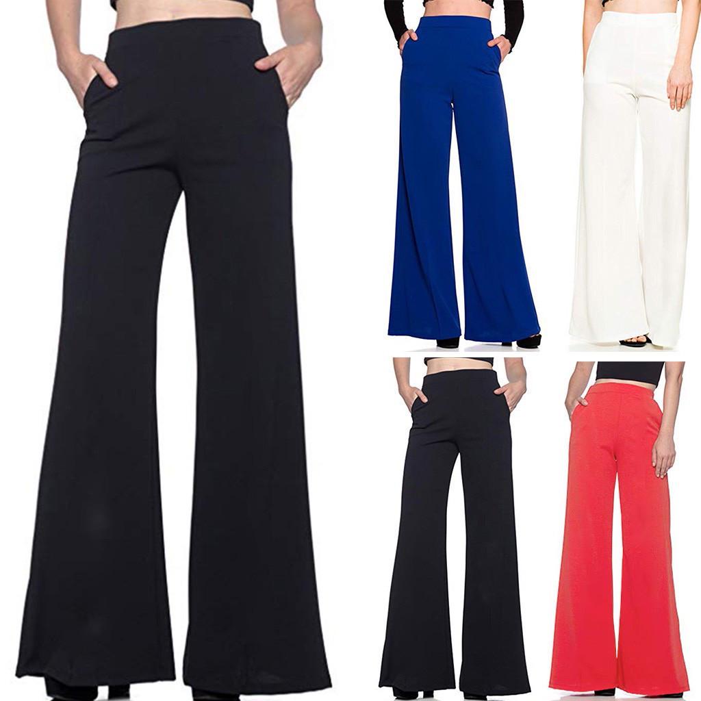 Cheap (Pants)Women's High Waist Fashion Solid Loose Wide Long Trousers