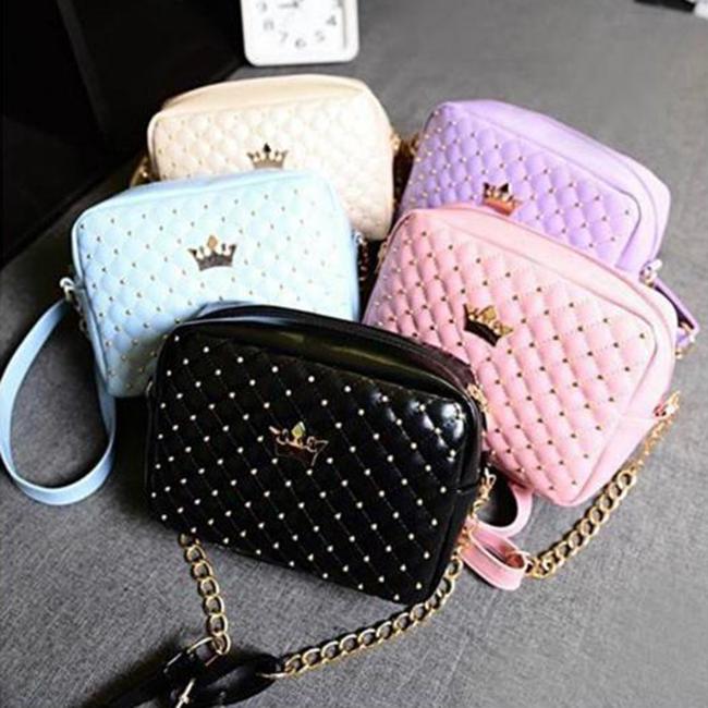 Buy Women Messenger Bags Rivet Chain Shoulder Bag Leather Crossbody at