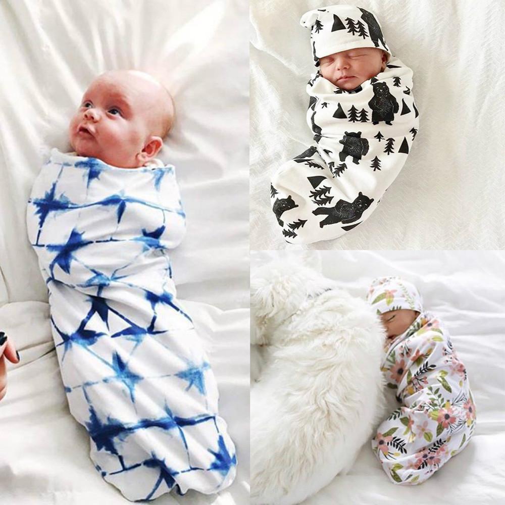 Sack Swaddle Sleeping Swaddle Muslin Wrap Hat Set Newborn Baby Boy uygun fiyatlı satın alın