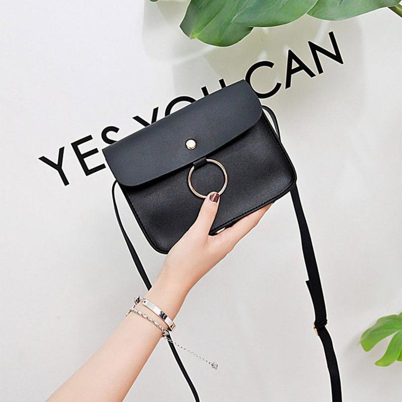 PU Leather Shoulder Bag Classic Women Metal Ring Casual Women Square