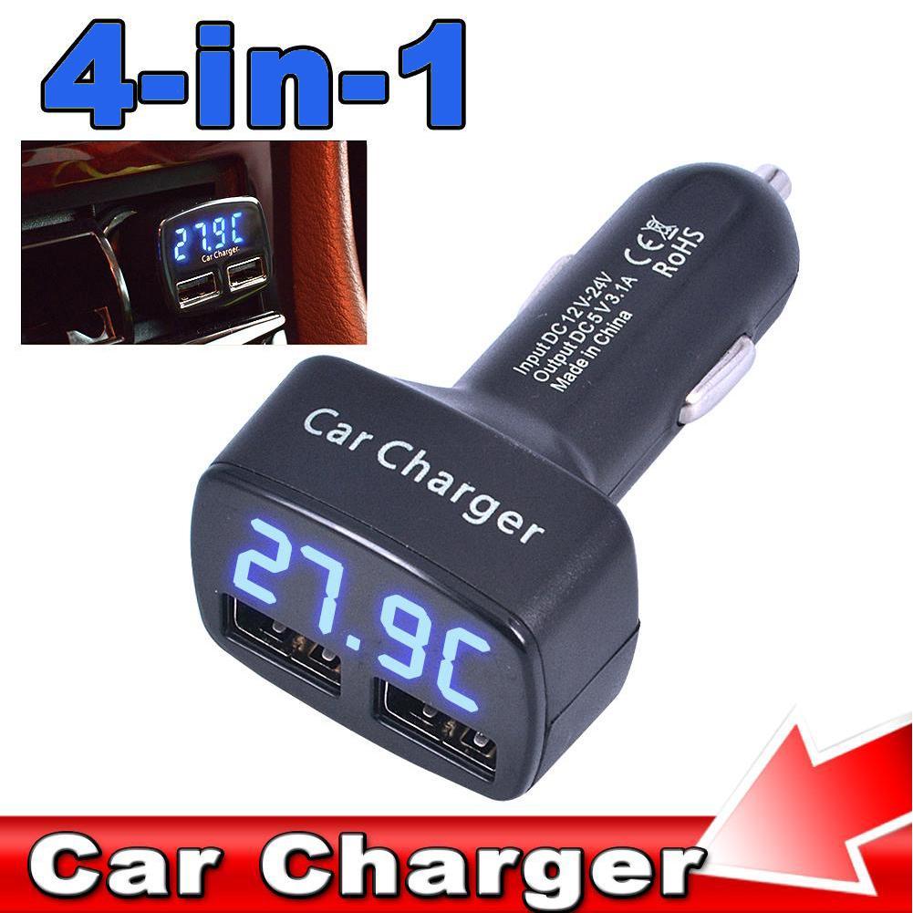 Buy DC 5V 3.1A 4 In 1 Dual USB Car Charger Adapter Voltage For iPhone Tester GPS L3C2 at