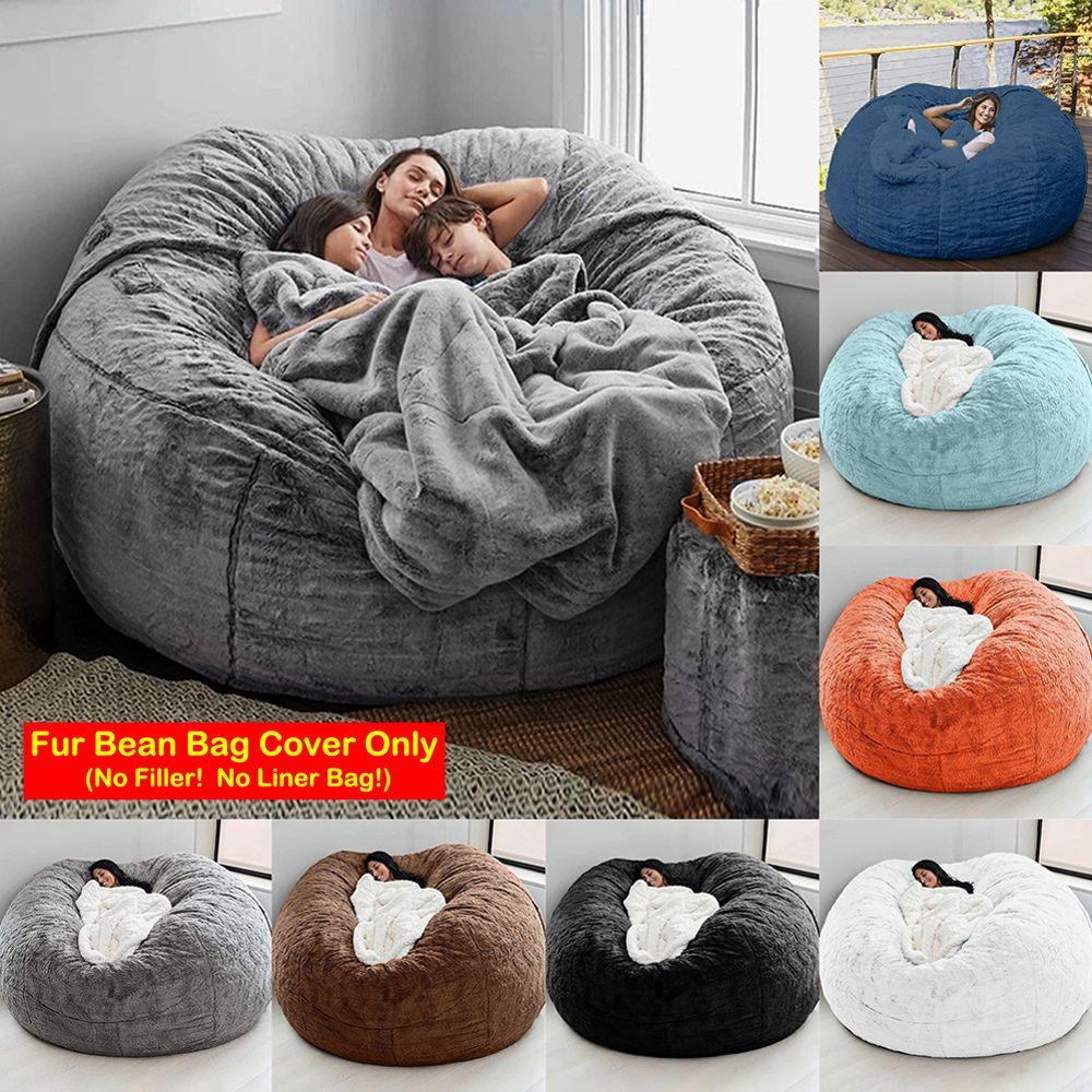 Buy Washable Soft Faux Fur Fluffy Furniture Bags Bean Bag Cover Giant