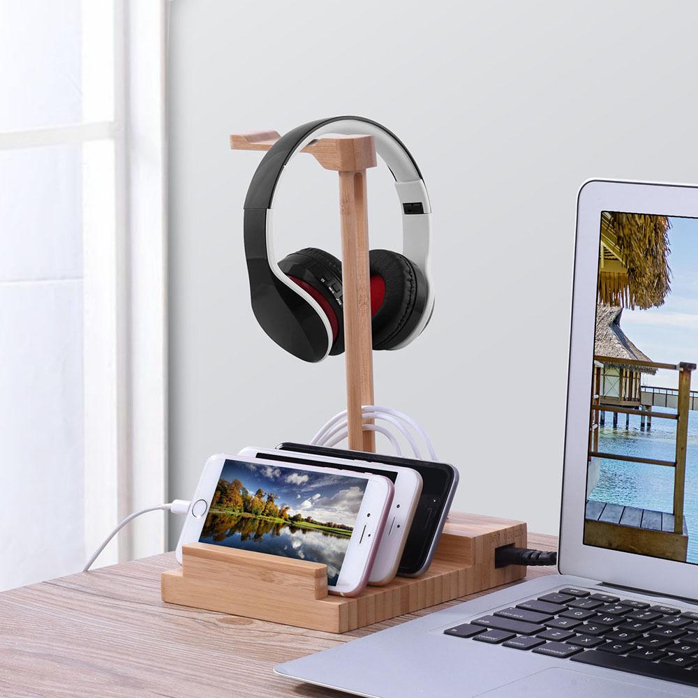 Buy Bamboo Headphone Hanger Wooden Headphone Holder Charging Station