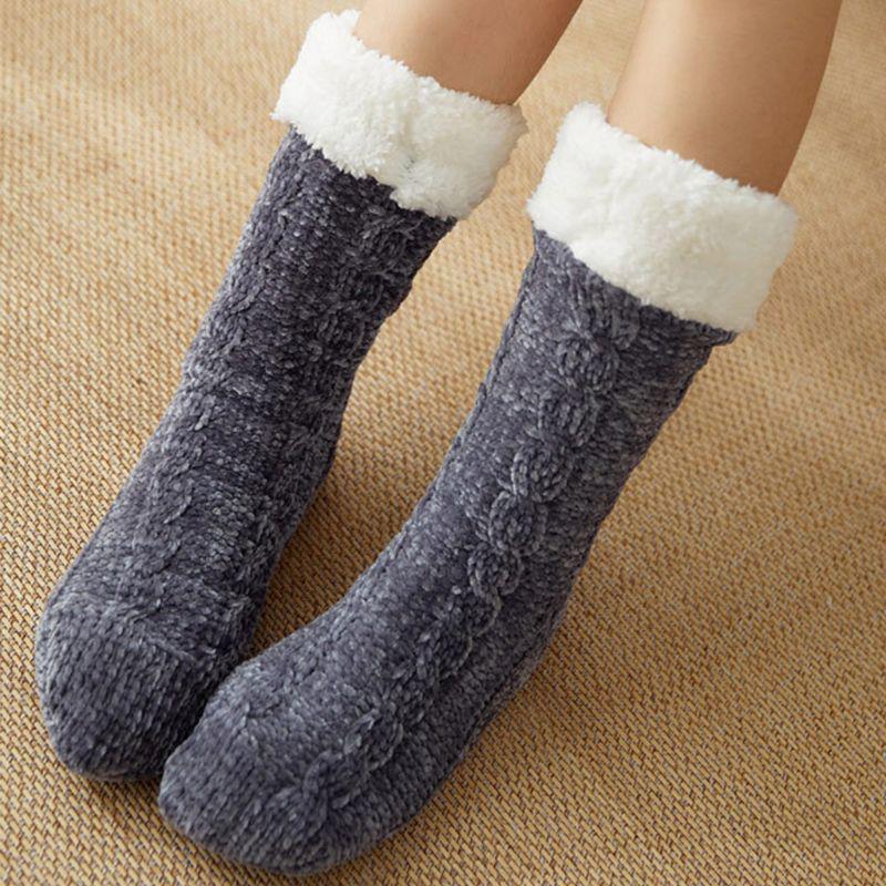 Buy Womens Winter Warm Fuzzy Plush Lined Chenille Knit Slipper Socks