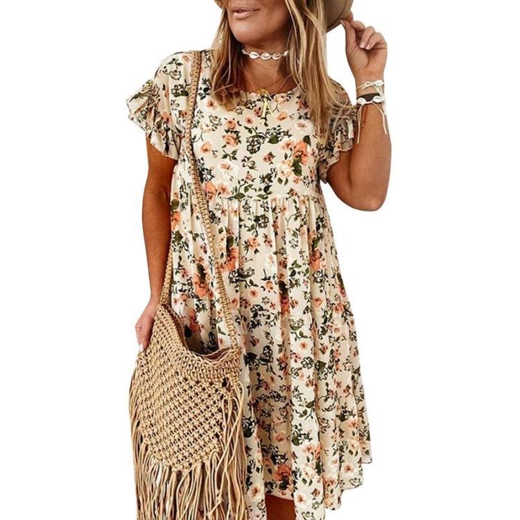 Buy Short Sleeve Summer Dress Women Boho Floral Printed Sundress Beach