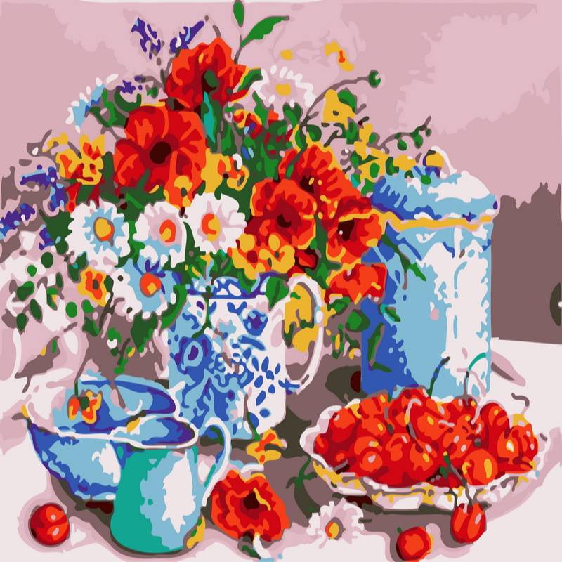 Buy Color Flowers Frameless Oil Painting By Numbers Picture Handmade