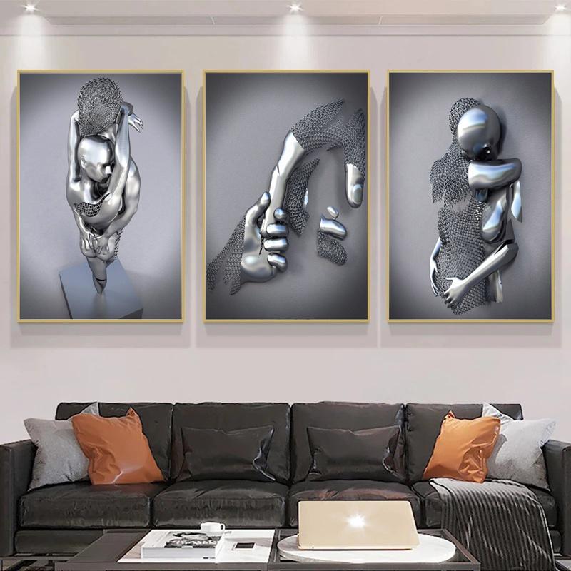 Cheap Love Heart 3D Effect Wall Art Metal Figure Statue Painting Modern