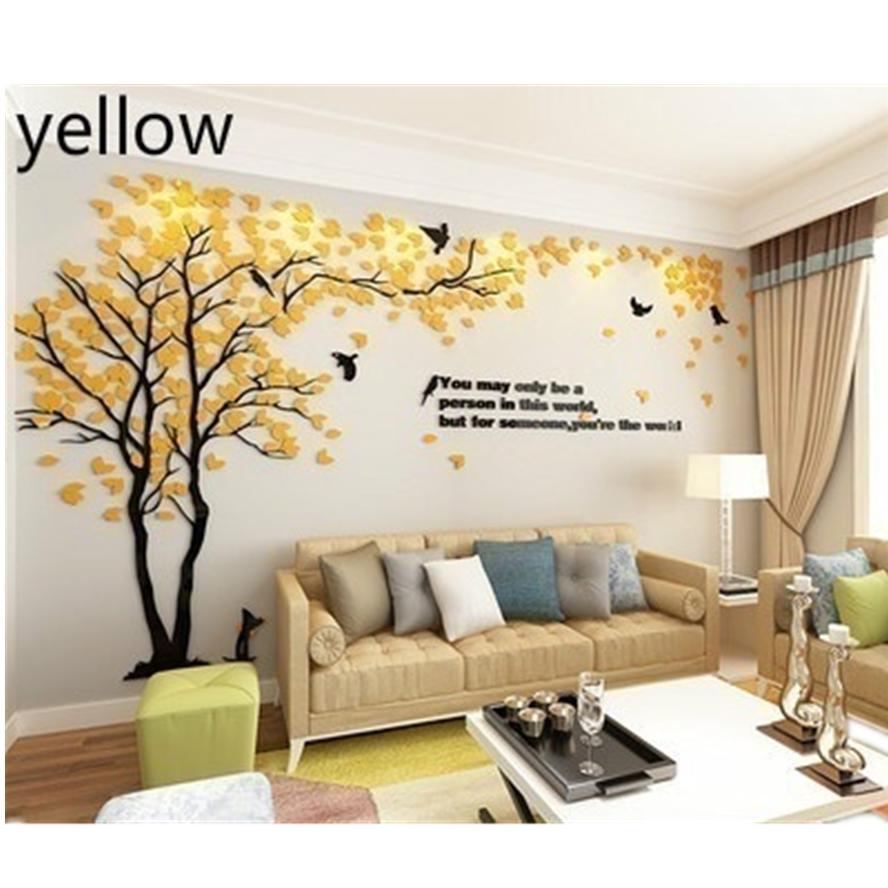 Mirror Living Room Wall Stickers Tree Stereo TV Sofa Backdrop Crystal