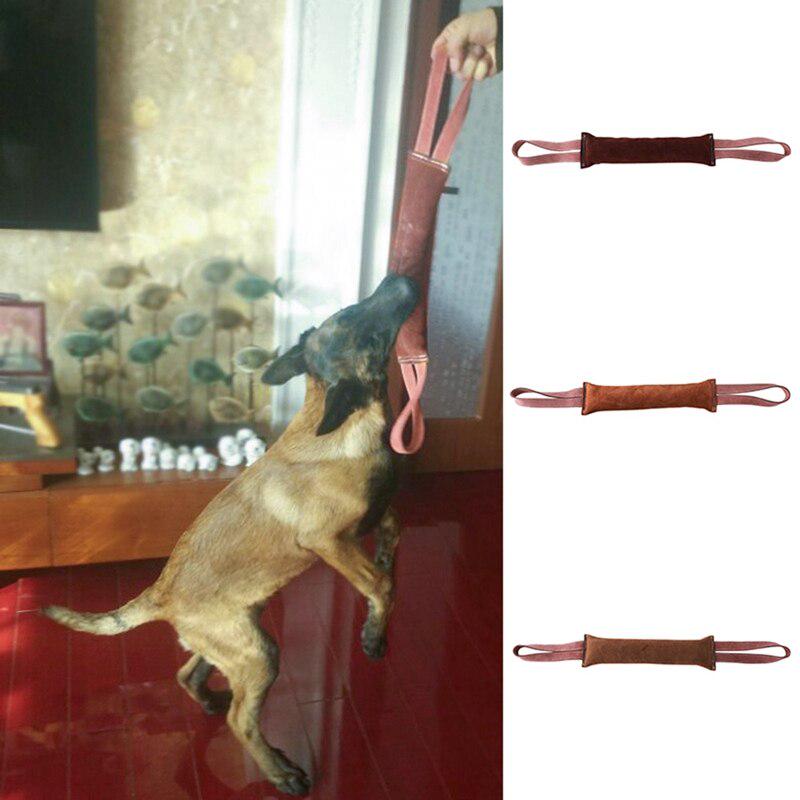 Buy Pet Dog Leather Chew Toy Durable Chew Molar Toy with 2 Handle Dog