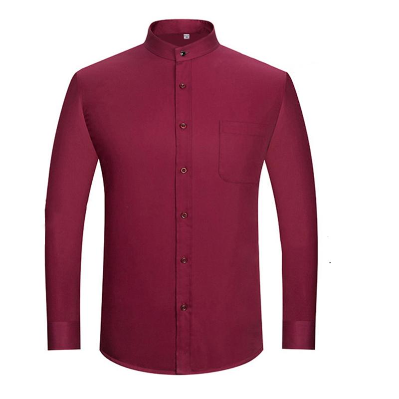 Cheap Pure Cotton White Men's Stand Collar Long Sleeve Formal Shirt