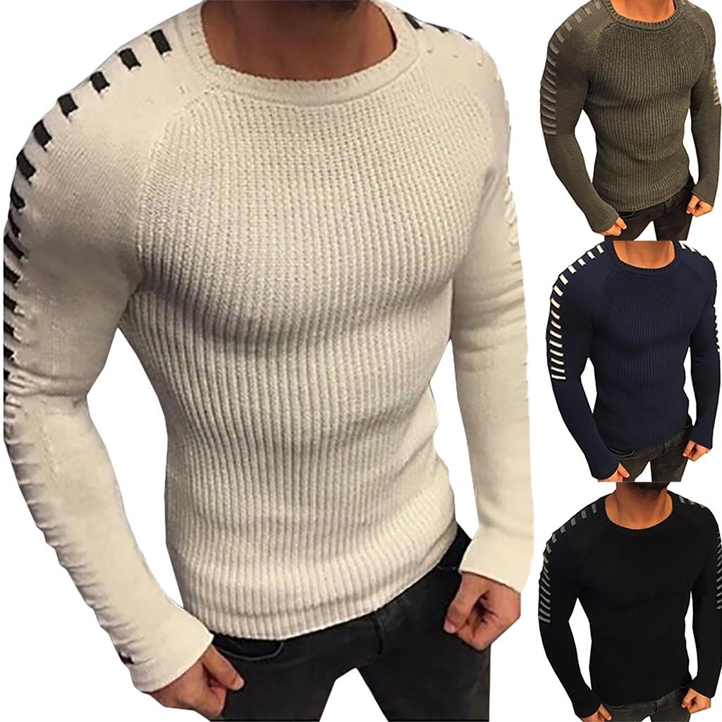 Men Clothing WSPLYSPJY Men Long Sleeves Crew Neck Tops Slim Fit Knitted