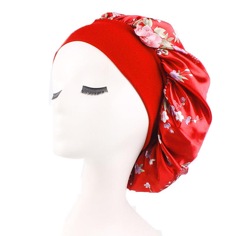 Buy Floral Print Nightcap Women Satin Night Sleep Satin Hair Silk Head Cover Wide Elastic