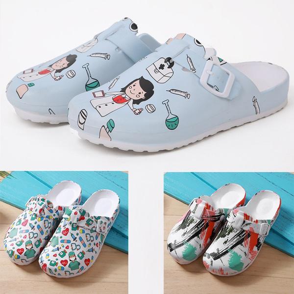 Cheap Unisex Printing Scrub Shoes Light Weight Nurse Clogs Non Slip