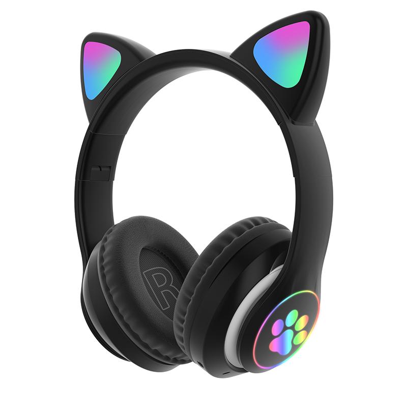 Süße Bluetooth Kopfhörer mit Mikrofon LED Katze Ohr Kopfhörer Mädchen