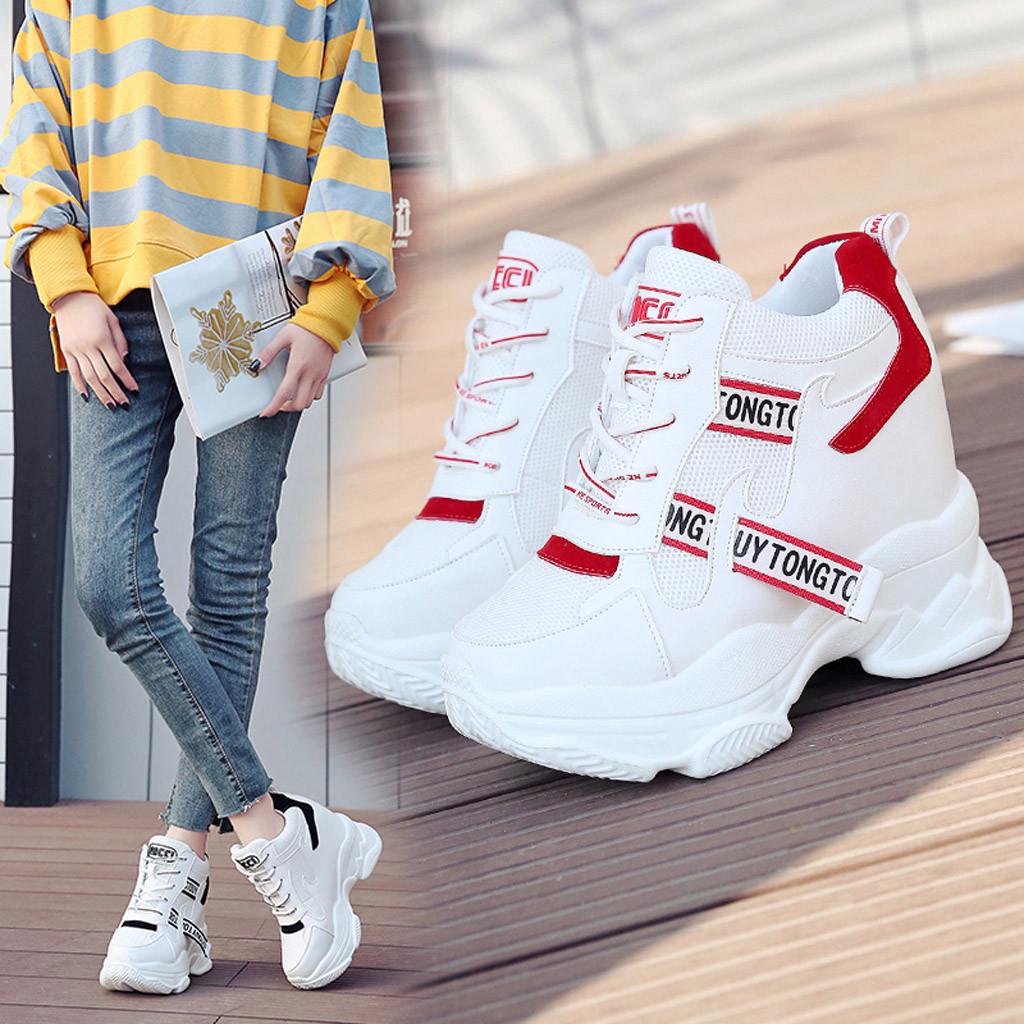 Women's White Trendy HighTop Sneakers Women Ankle Boots Height