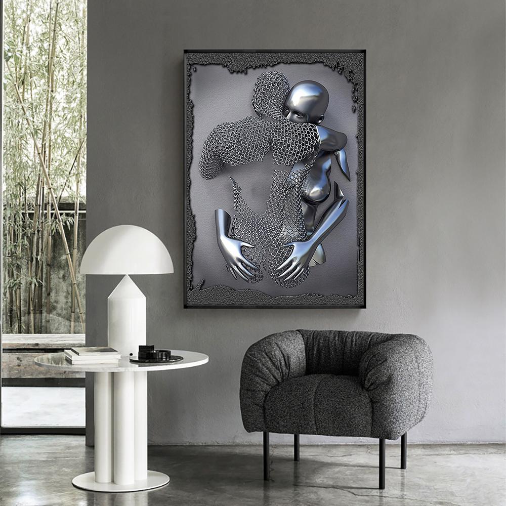 Cheap 3D Visual Gold Silver Wall Art Pictures Metal Modern Scandinavian