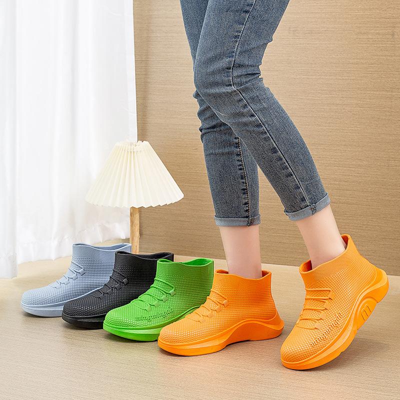 Cheap Short Tube Fashion Waterproof Shoes Women's Rubber Shoes Kitchen Work Rain Boots Anti Slip