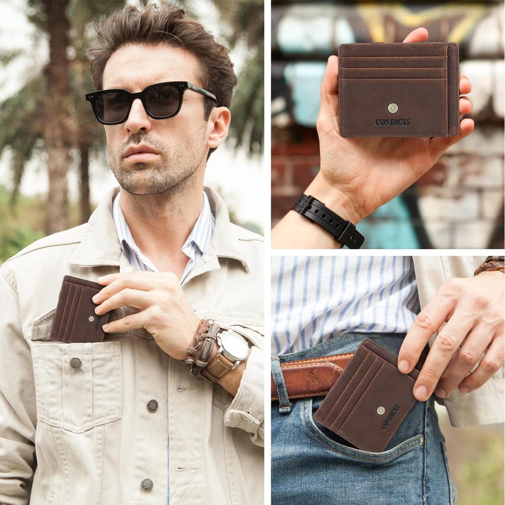 Cheap Genuine Leather Men Magic Wallet Card Holder Slim Bifold Mini