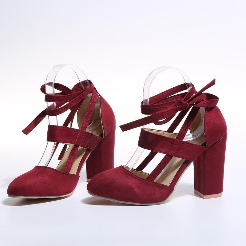 Buy Women Sexy Heels 3 Colors Suede Straps Thick High Heeled Shoes